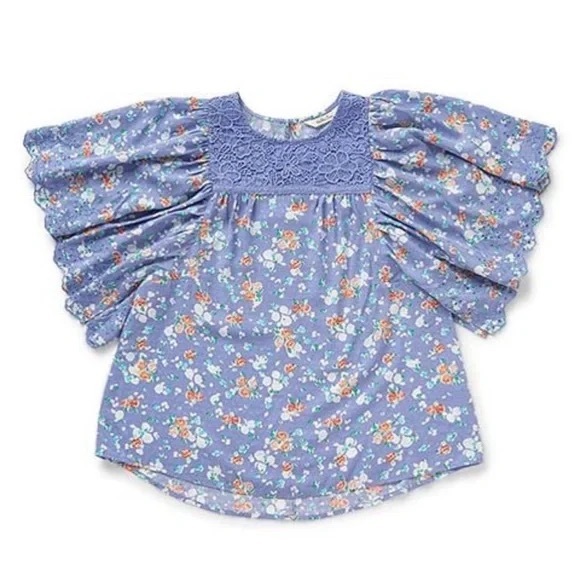 Matilda Jane Tops - Matilda Jane Be Here Now Periwinkle Floral Lace Flutter Sleeve Top XS